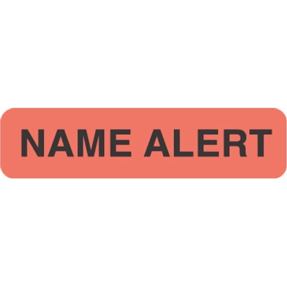 Name Alert Patient ID Labels for Medical Error Prevention, 1-1/4" x 5/16", Fluorescent Red/Black, , 250 Stickers/Box for Hospitals, Clinics, Laboratories