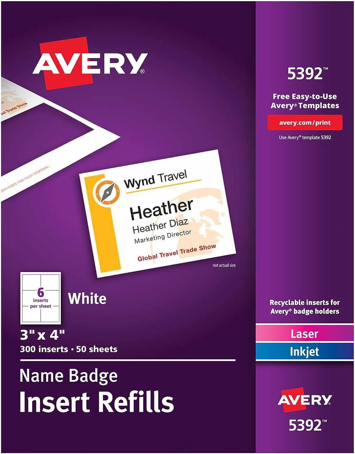 Name Badge Insert Refills, Horizontal/Vertical, 3 x 4, White, 300/Box ...