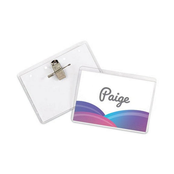 Name Badge Kits, Top Load, 3 1/2 X 2 1/4, Clear, Combo Clip/pin, 50/box | Bundle of 2 Boxes