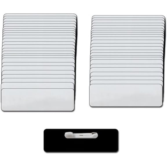 Name Badges with Pin Fastener - 50pk Kit Includes Crystal Clear Labels - Silver/Blk Blank Plastic Name Tags with 1/8th Rounded Finished Corners 1" X 3"$$Office