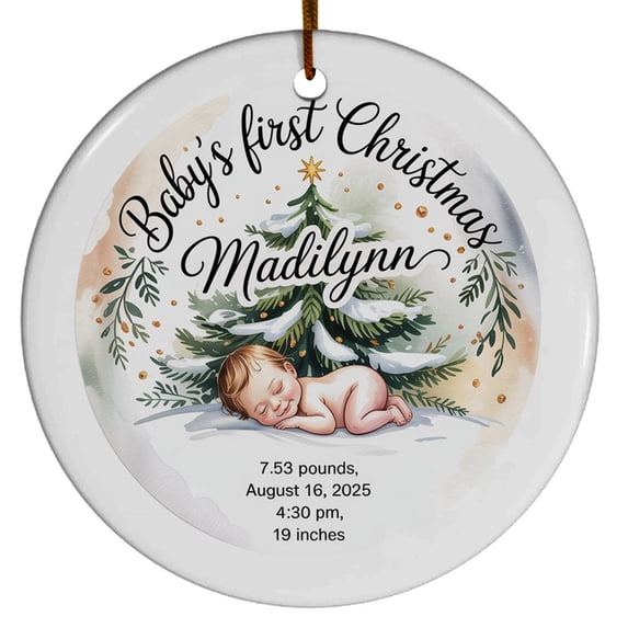 Name/Birthday/Info Baby Christmas Ornament 2025, Baby's First Christmas Ornament Gift for New Dad Mom Newborn, Baby's 1st Christmas Ornament Gift