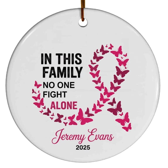 Name Cancer Survivor Christmas Ornaments, in This Family No One Fight Alone Christmas Ornament 2025, Pink Ribbon Survivor Christmas Ornament Gifts for Encouragement