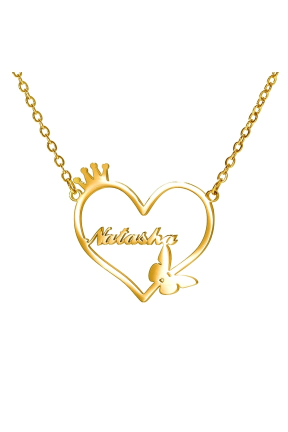 Name Custom Necklace Custom Name Love Heart Pendant Personalized Name Crown Butterfly Necklace for Women Valentine's Day Gift