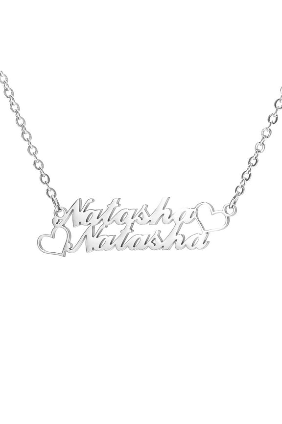 Name Custom Necklace Stainless Steel 2 Name Necklace Personalized with Heart Customized Pendant Necklace Jewelry Gift