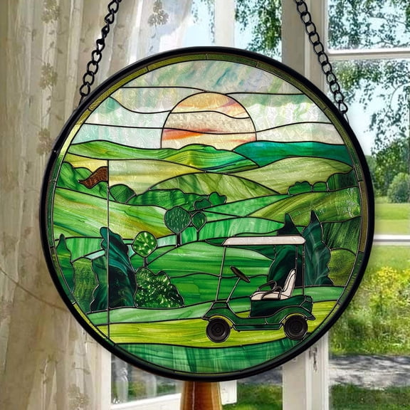 Name Golf Cart Stained Glass Window Hanging Suncatcher, Home Decor Suncatcher Stained Glass Christmas Halloween Mother's Day, Stained Glass Ornament 2025, Holiday Decoration,