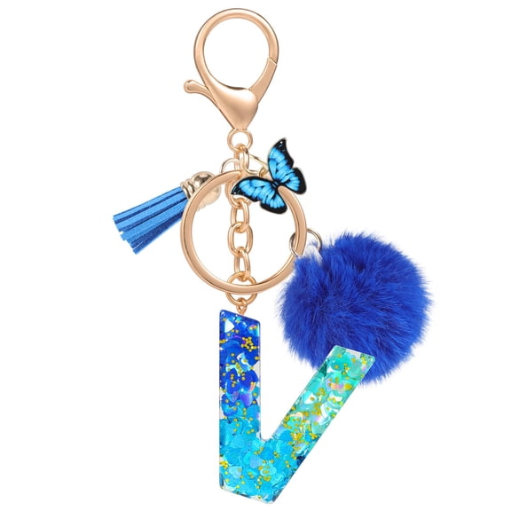 Name Initial A Keyring, Alphabet Letter A Keychain with Tassel Pom Pom, Bag Charm Ornament for Women Car Key Purse Backpack Bag