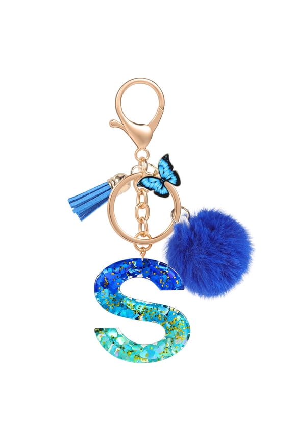 Name Initial A Keyring, Alphabet Letter A Keychain with Tassel Pom Pom, Bag Charm Ornament for Women Car Key Purse Backpack Bag