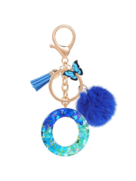 Name Initial A Keyring, Alphabet Letter A Keychain with Tassel Pom Pom, Bag Charm Ornament for Women Car Key Purse Backpack Bag