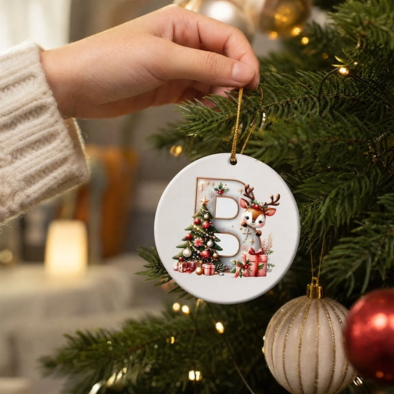Name Ornaments for Christmas Tree, 3.15" Cute Deer Personalized Christmas Ornaments, Custom Initial Ornaments A-Z Letter Keepsake Gifts, 2D Acrylic Xmas Tree Decorations