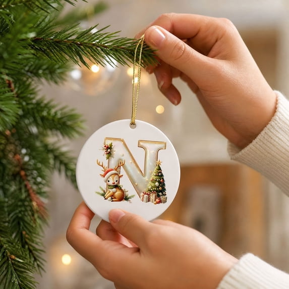 Name Ornaments for Christmas Tree, 3.15" Cute Deer Personalized Christmas Ornaments, Custom Initial Ornaments A-Z Letter Keepsake Gifts, 2D Acrylic Xmas Tree Decorations
