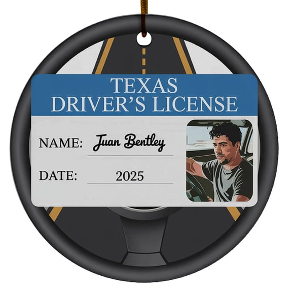Name & Photo Driver's License Christmas Ornament 2025 - Customized Xmas Keepsake Gift, Circle Christmas Ornament, Keepsake Christmas Ornament