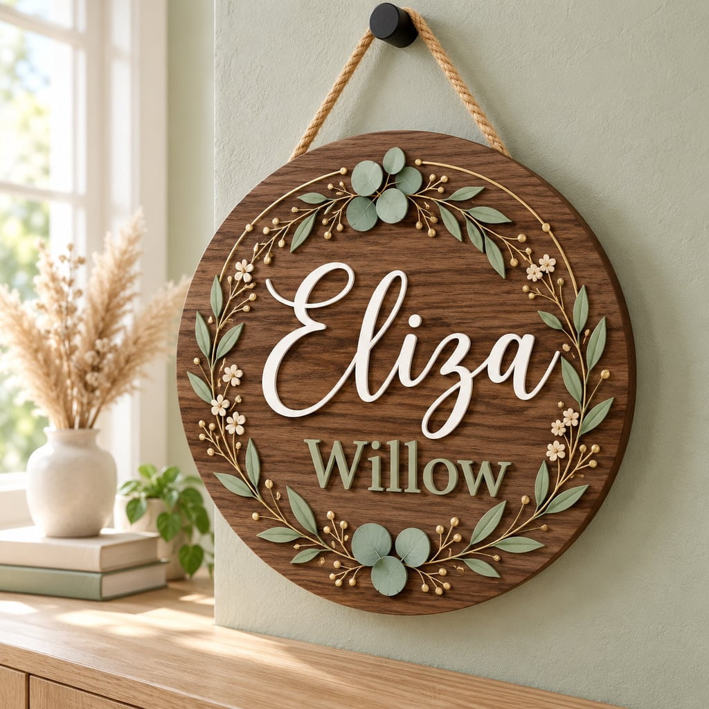 Name Sign Floral Wreath Wooden Door Decor Teacher Classroom - Walmart.com