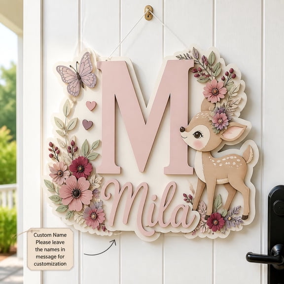 Name Sign Personalized Floral Butterfly Wooden Wall Decor Nursery Gift