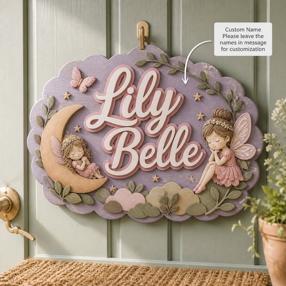 Name Sign Personalized Princess Purple Cloud Star Wooden Wall Decor