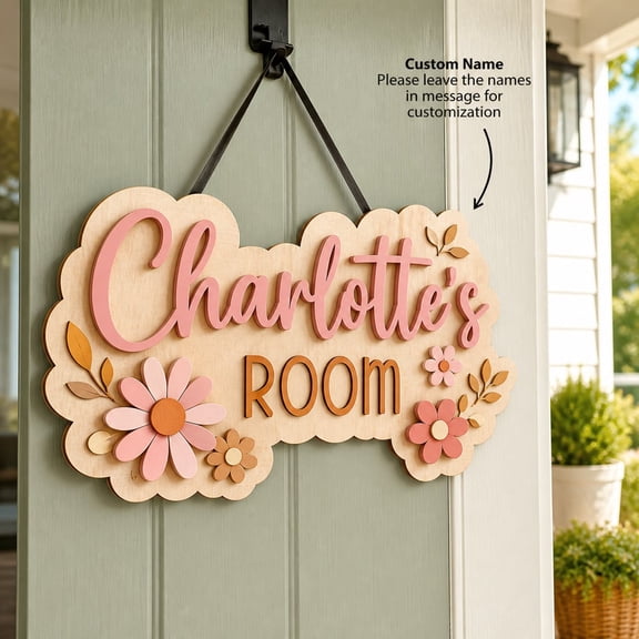 Name Sign Personalized Wooden Bedroom Door Decor for Playroom