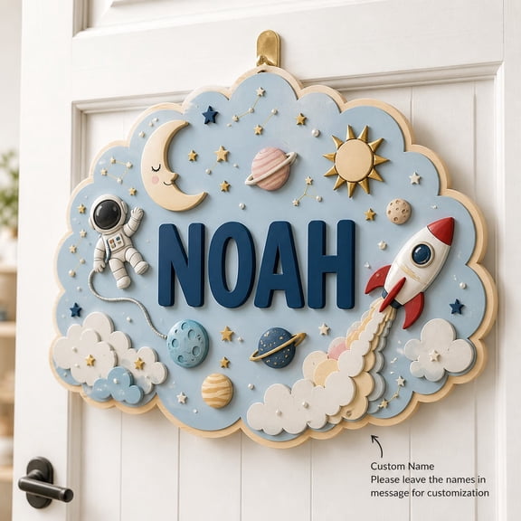 Name Sign Solar System Personalized Wooden Wall Decor for Nursery
