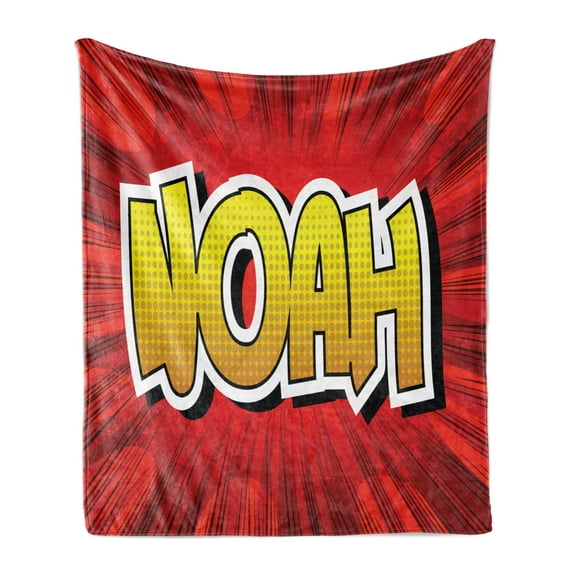 Name Soft Flannel Fleece Throw Blanket, Masculine Form Common Name with Teen Boys Comic Book Design Print, Cozy Plush for Indoor and Outdoor Use, 70" x 90", Yellow White and Red, by Ambesonne