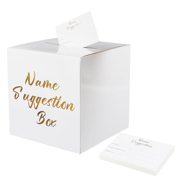 Name Suggestion Box White Paper Card Box with 30Pcs Cards 8.7x8.7x8.7 Inch Cardboard Party Decor DIY