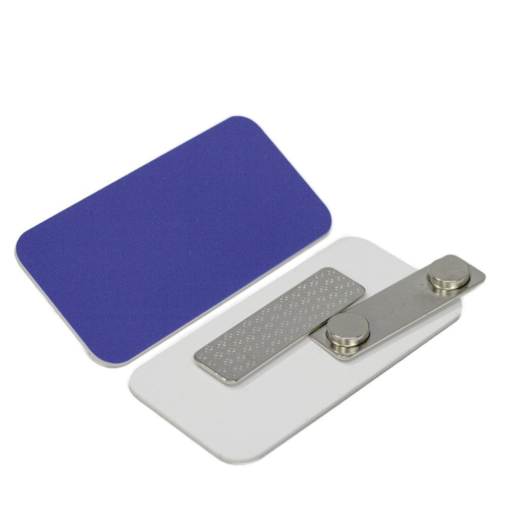 Name Tag / Badge Blanks - 100 Pack - 1-1/2" X 3" (Blue) Round Corners, Magnetic Backing