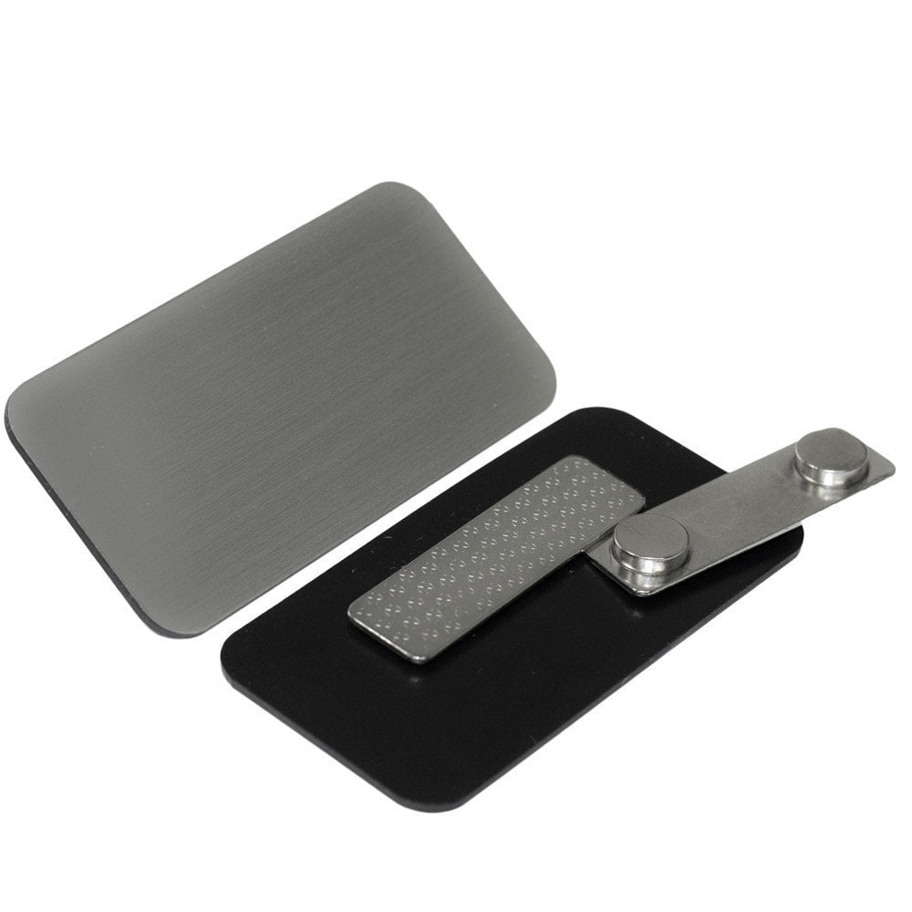 Name Tag / Badge Blanks - 100 Pack - 1-1/2" X 3" (Brushed Silver) Round Corners, White Pin Backing