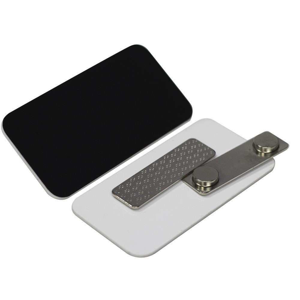 Name Tag / Badge Blanks - 50 Pack - 1-1/2" X 3" (Black) Round Corners, White Pin Backing