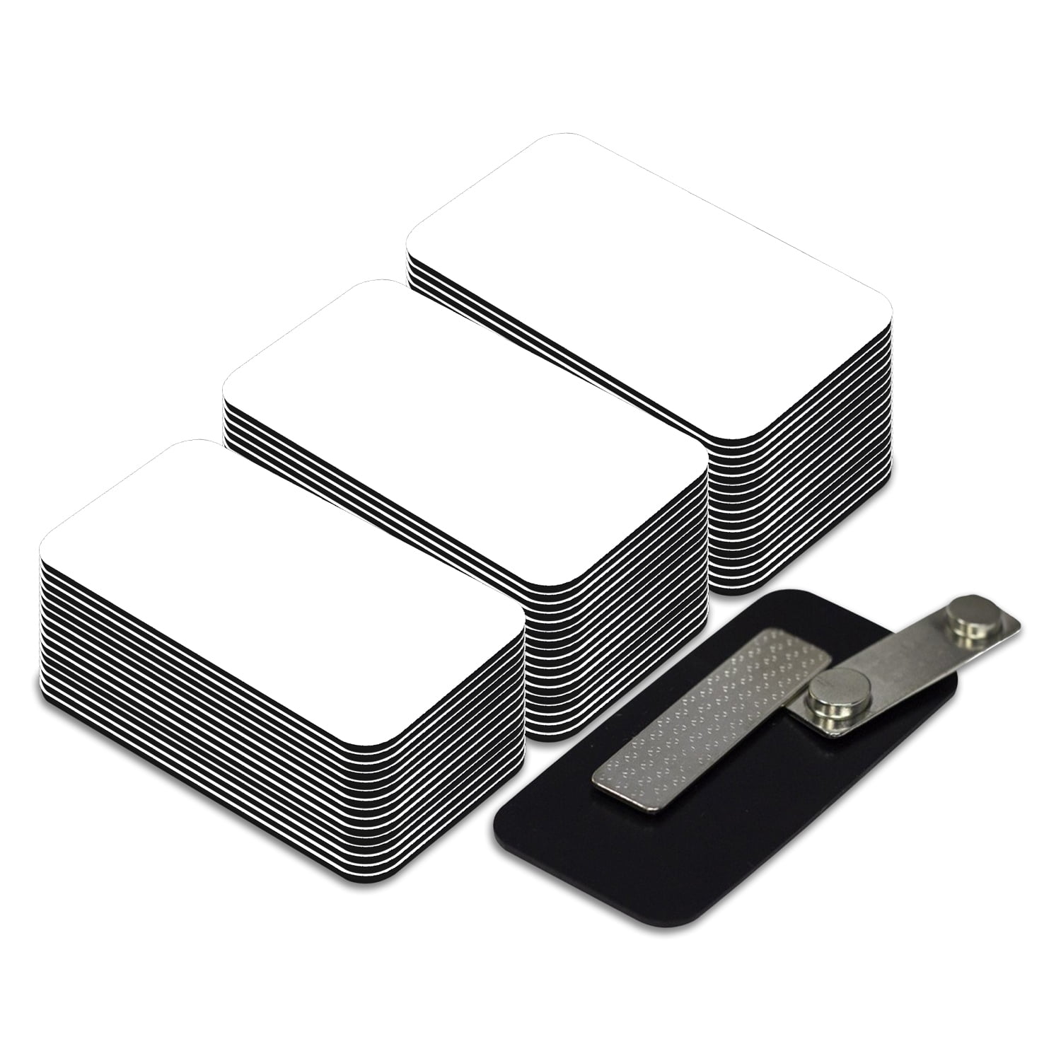 Name Tag / Badge Blanks - 50 Pack - 1-1/2" X 3" (White) Round Corners, Magnetic Backing