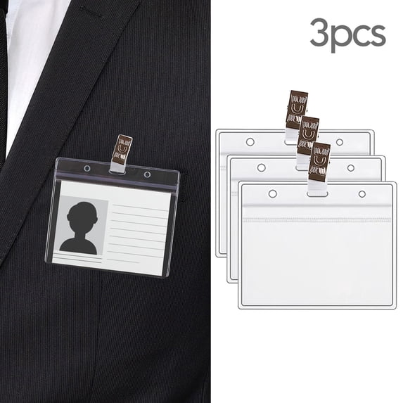 Name Tag Holder,Name Tag Holders and Metal Badge Clips with Vinyl Strap Waterproof PVC ID Card Holder(3 PACK)