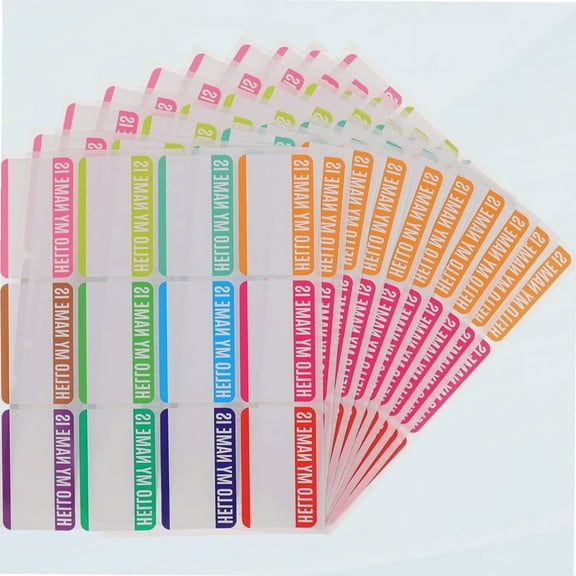 Name Tag Stickers Scrapbooking Supplies 10 Sheets Name Sticker Tags Water Proof Colorful Mesh Bag PVC Self-Adhesive Canning Supplies Hello My Name is Name Tags