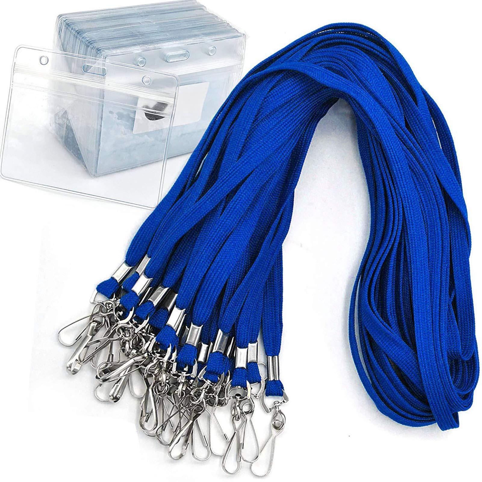 Name Tags Blue Lanyards/badge Holder Pairs Woven Round Lanyard & Horizontal Sealable Waterproof Clear Plastic Id Card Lanyards With Badges (blue  50 Pack)