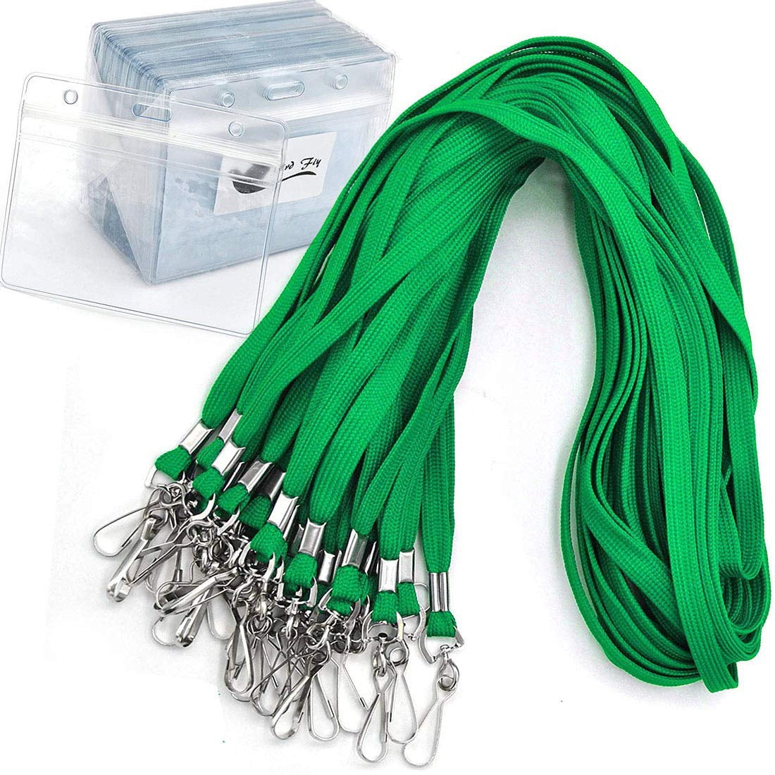 Name Tags Green Lanyards/badge Holder Pairs Woven Round Lanyard & Horizontal Sealable Waterproof Clear Plastic Id Card Lanyards With Badges (green  50 Pack)