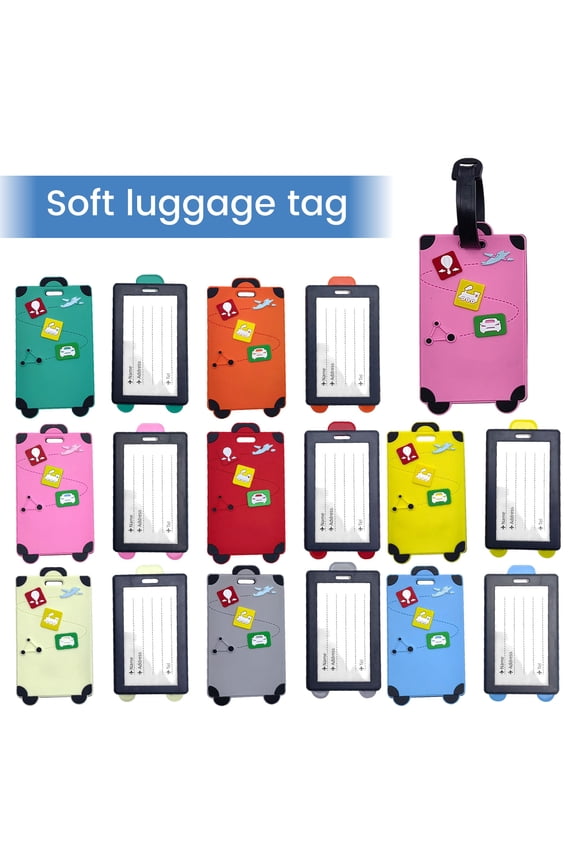 Name Tags for Luggage, Cute Luggage Tags, Travel Gift, Luggage Tags for Suitcases, Vivid Red Soft Silicone 4X2.5X1 in Travel Symbol Tags, Decorated with Hot Air Balloon Icon,