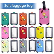 Name Tags for Luggage, Luggage Name Tags, Tags for Luggage, Cruise Gift, Bright Orange Soft Rubber Tag with Hot Air Balloon Icon, Train Icon, Car Icon and Airplane Detail,