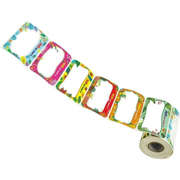 Name Tags Stickers 1 Roll Colorful Border Category Labels Adhesive Blank Tag with Perforated Line for School Office Home