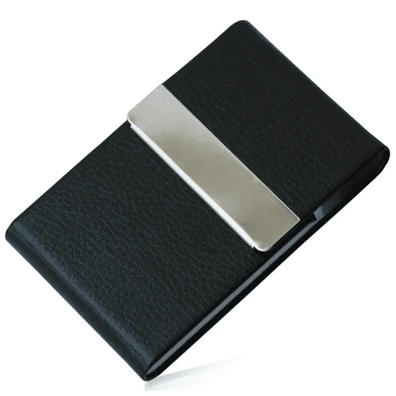 mokzer Business Card Holder, PU Leather & Stainless Steel Business Card Case for Men or Women, Slim Name Cards Holder RFID Blocking Credit Cards Carrier with Magnetic Closure,