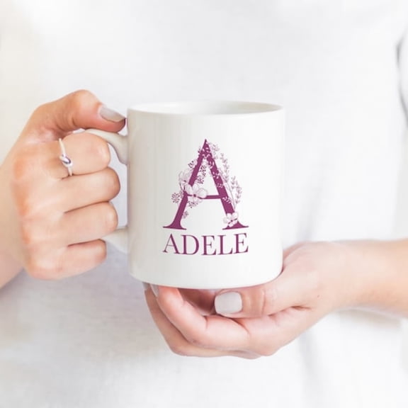 Name mug with elegant initial Gift him or her Pernalised mug with a name Floral Name Coffee Mug botanil mug.