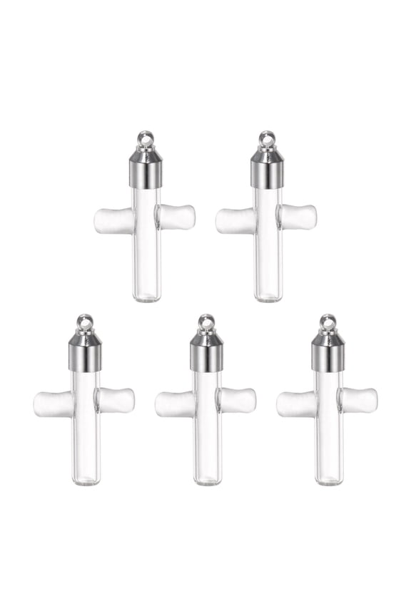 Name on Rice Glass Vial Pendant Cross, 5 Pieces