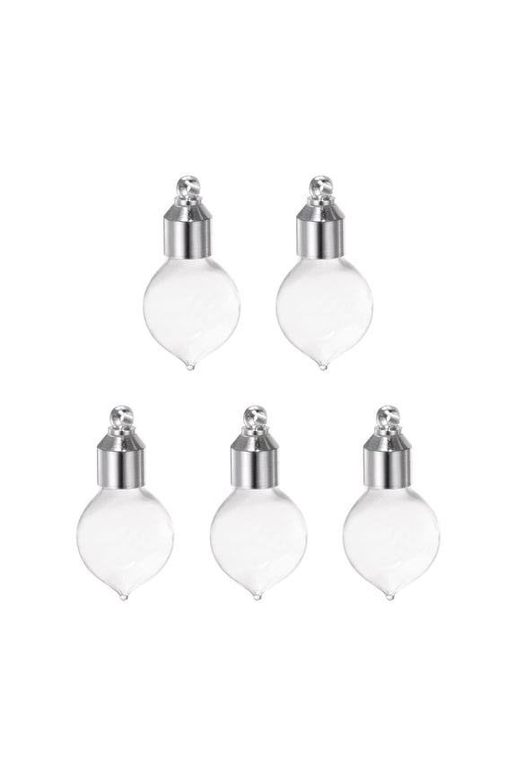 Name on Rice Glass Vial Pendant Flat Heart, 5 Pieces