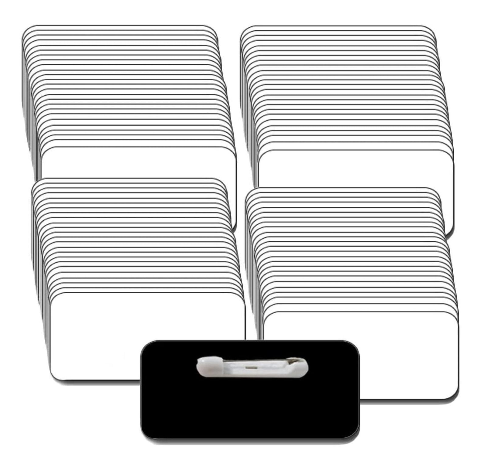 Name s/Badges and Pin Fasteners Unattached 100 Pack Bulk White/Black