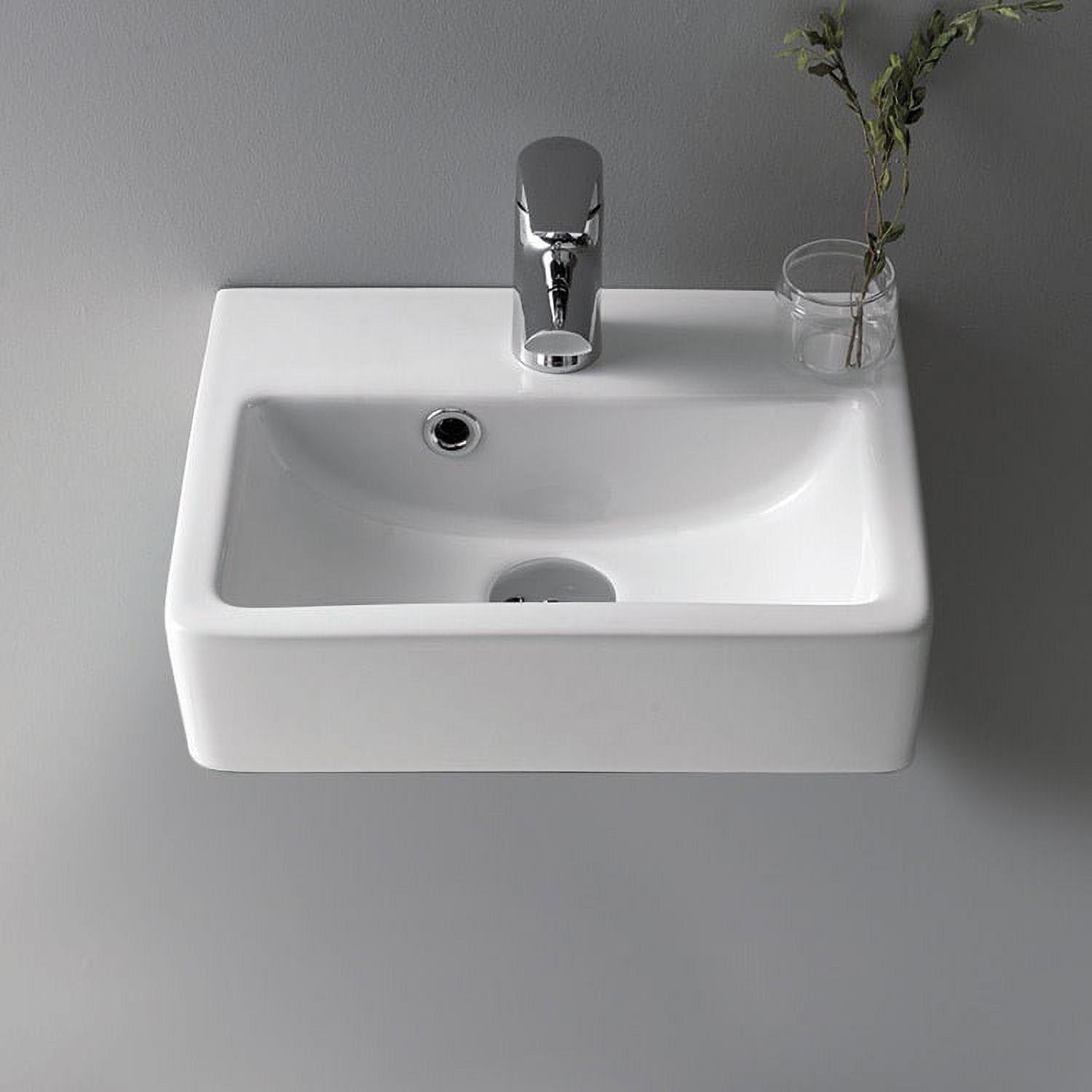Mini Glossy White Ceramic Rectangular Wall-Mount Bathroom Sink