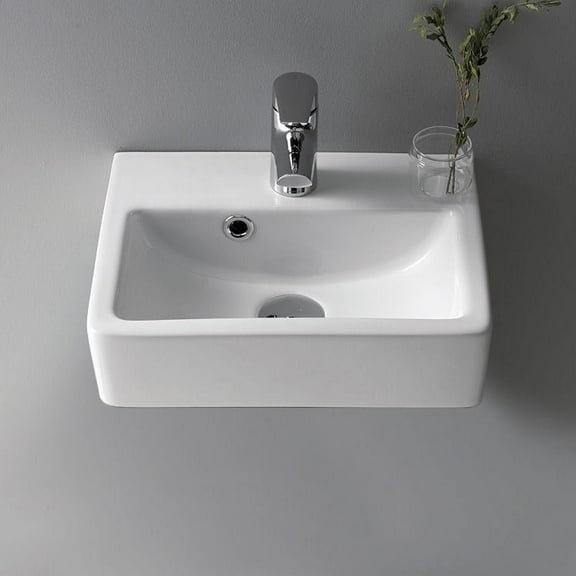 CeraStyle 001400-U-One Hole Mini Rectangle Ceramic Wall Mounted/Vessel Sink White