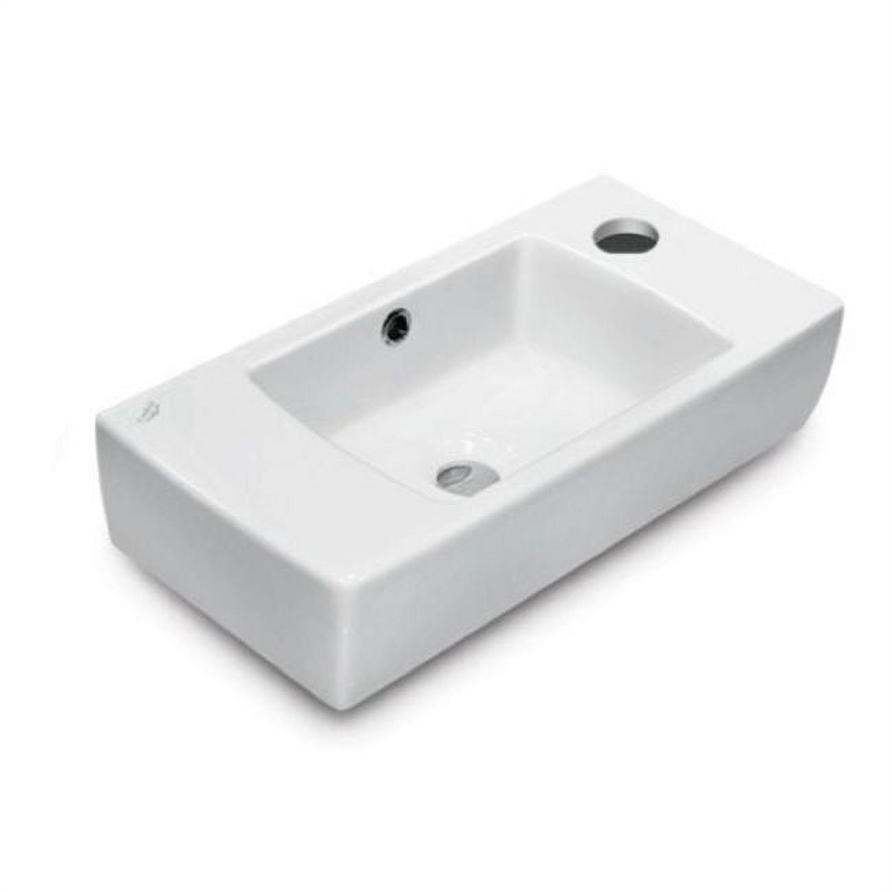White Rectangular Ceramic Wall-Mount Bathroom Sink with Faucet Hole