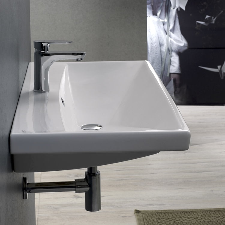 Elite 24'' White Ceramic Rectangular Wall Mount Bathroom Sink