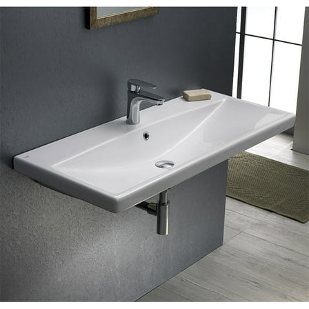 Nameeks 032400-U-One Hole Elite 39-3/8" Ceramic Wall Mounted/Drop In Bathroom Sink - White