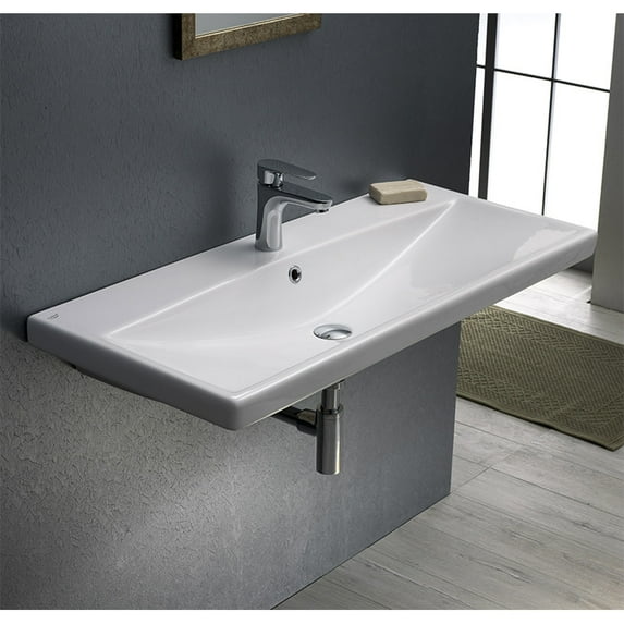 Nameeks 032400-U-One Hole Elite 39-3/8" Ceramic Wall Mounted/Drop In Bathroom Sink - White