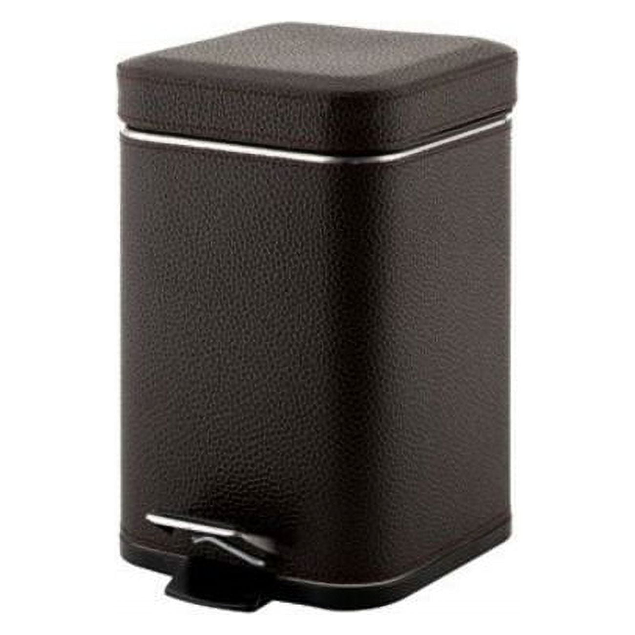 Wenge Faux Leather and Stainless Steel Pedal Waste Basket
