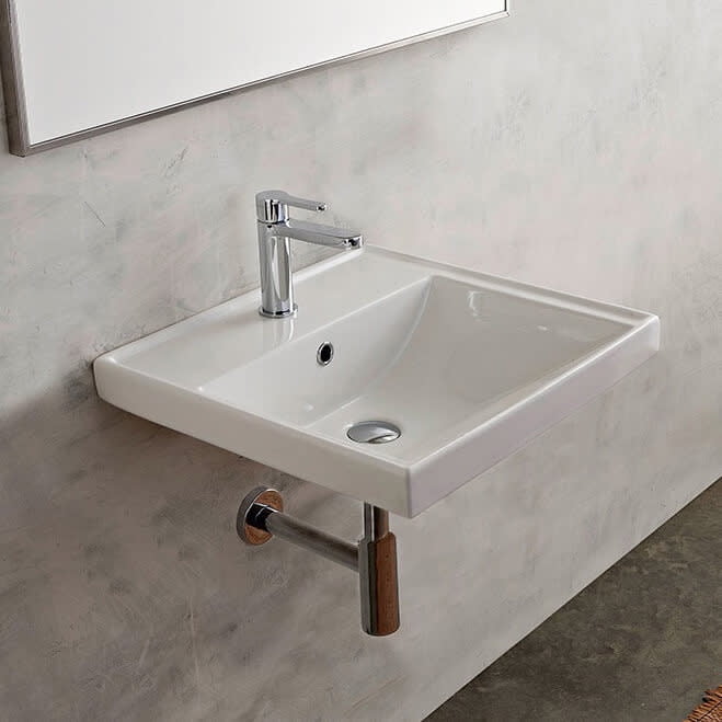 Modern Square White Ceramic Pedestal Bathroom Sink with Overflow
