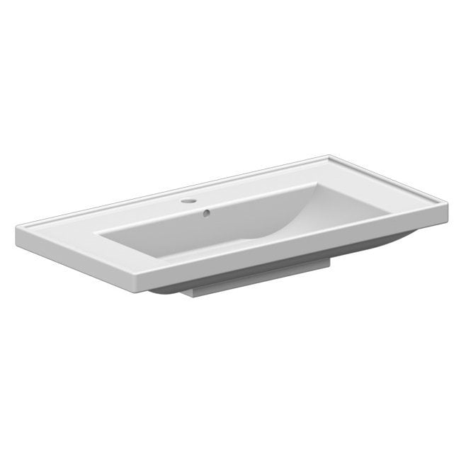 Glossy White Ceramic Rectangular Wall Mounted Bathroom Sink with Overflow