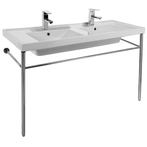 Nameeks Scarabeo 3006-CON-Two Hole Scarabeo 48" Ceramic Double Basin Bathroom Sink For