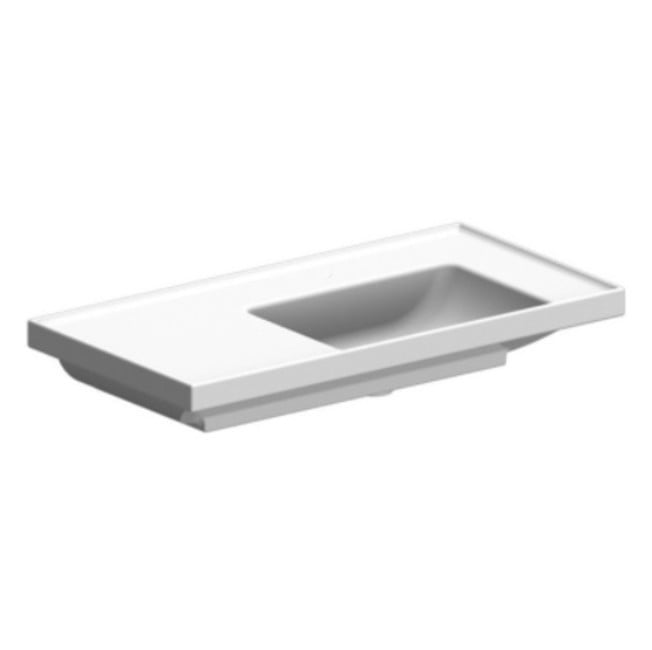 Glossy White Ceramic Rectangular Wall-Mount Bathroom Sink