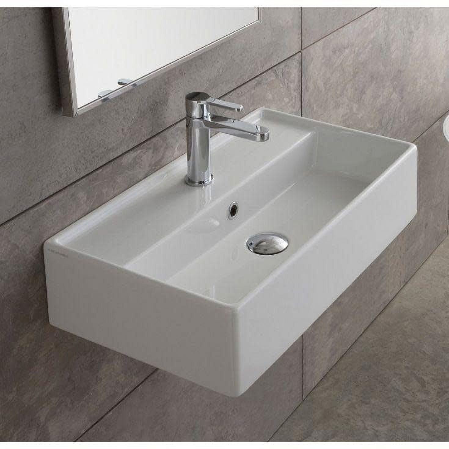 Teorema White Ceramic Wall-Mount Rectangular Vessel Sink